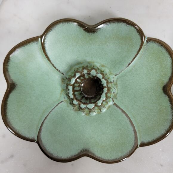 VTG Frankoma Dogwood Blossom Candlestick Holders 5" Green‎ Tapered Candle 300 - Picture 12 of 16